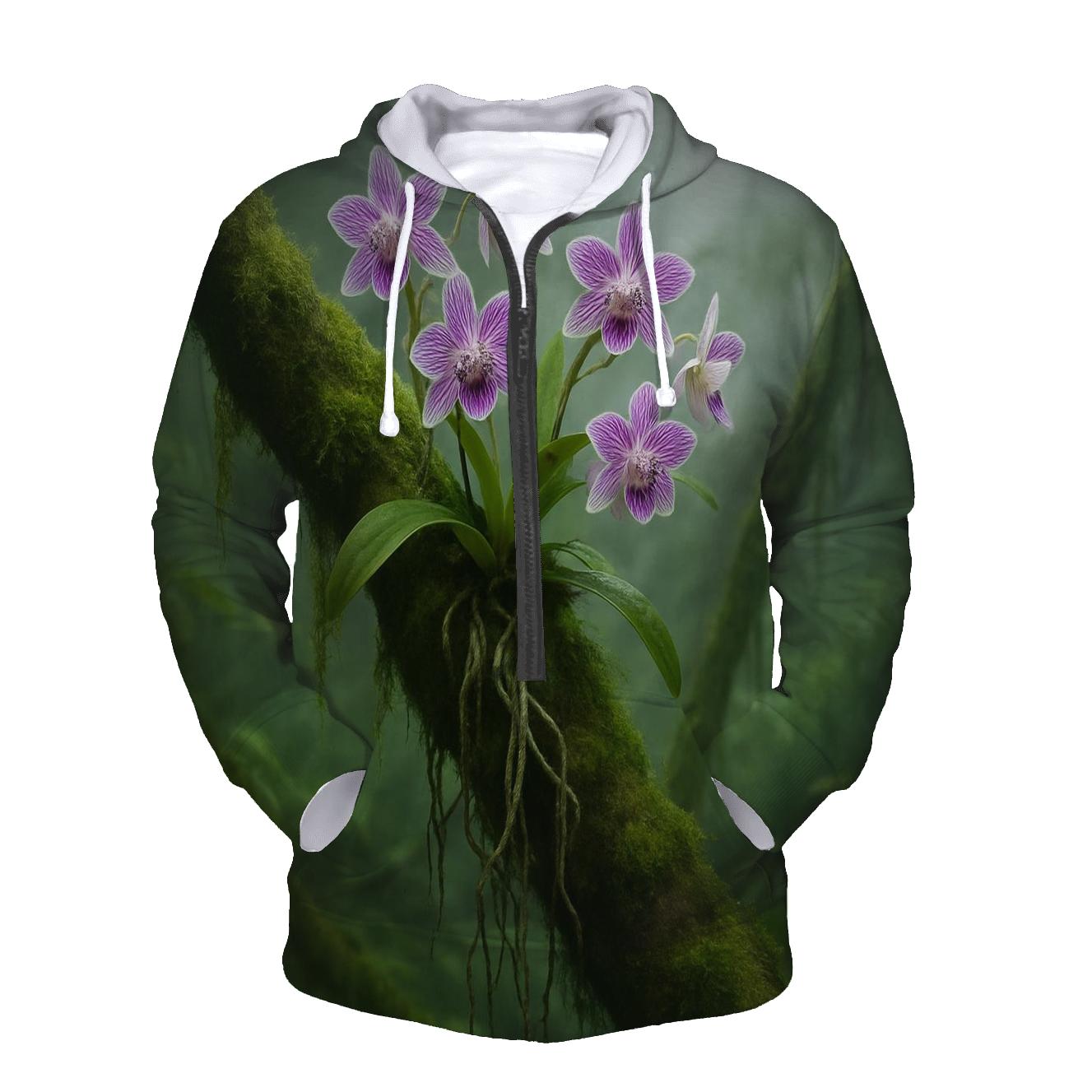 Orchid Roots In Misty Cloud Forest zip-up hoodies