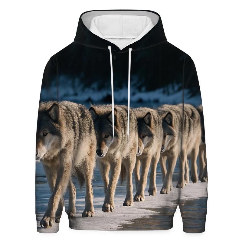 Wolf Pack Crossing Frozen River premium hoodies