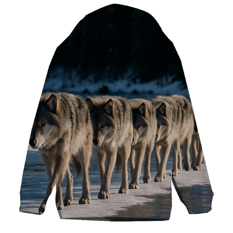 Wolf Pack Crossing Frozen River premium hoodies