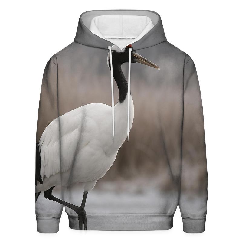 Red Crowned Crane In Winter Marsh embroidered hoodies