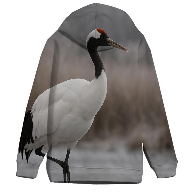 Red Crowned Crane In Winter Marsh embroidered hoodies