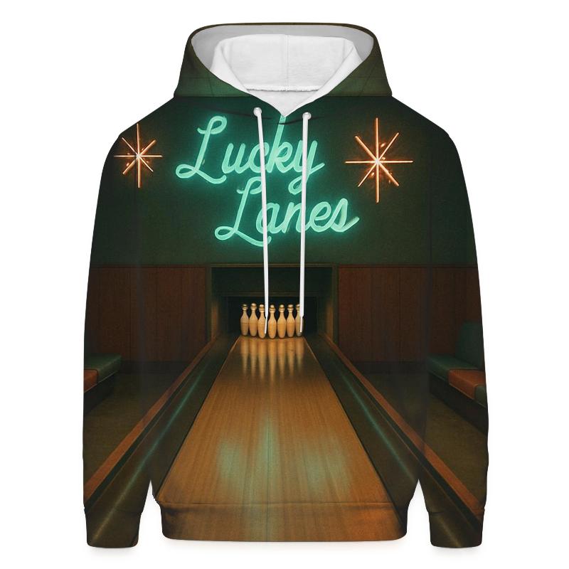 Retro Bowling Alley Night Scene lightweight hoodies