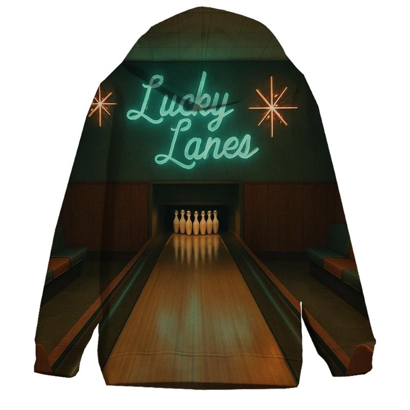 Retro Bowling Alley Night Scene lightweight hoodies