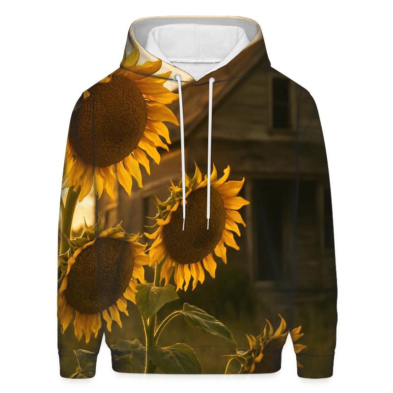 Sunflowers Against Abandoned Farmhouse zip-up hoodies