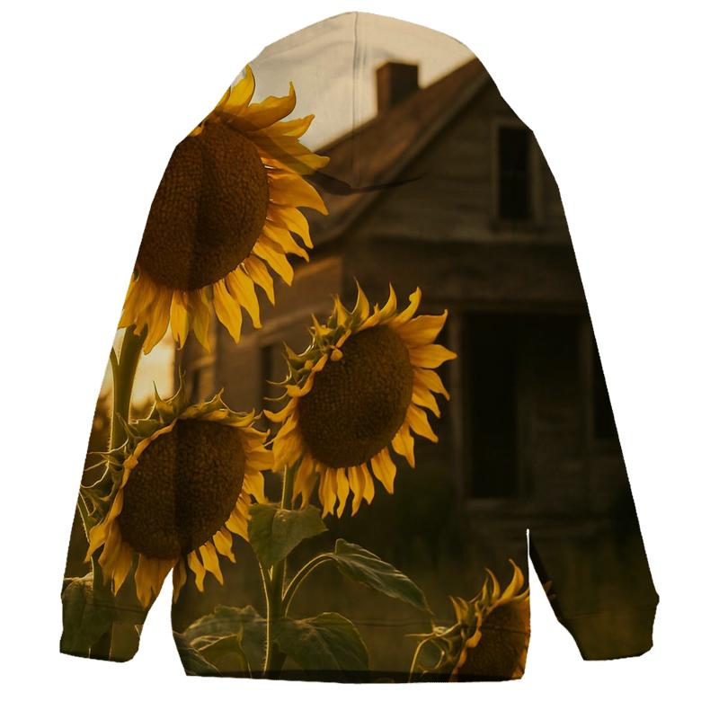 Sunflowers Against Abandoned Farmhouse zip-up hoodies