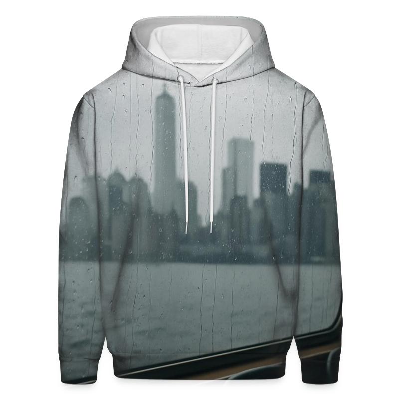 Financial District Skyline In Glass Rain Streaks hoodie designs