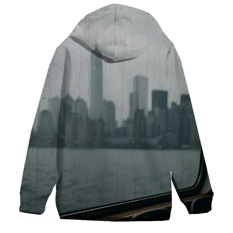 Financial District Skyline In Glass Rain Streaks hoodie designs