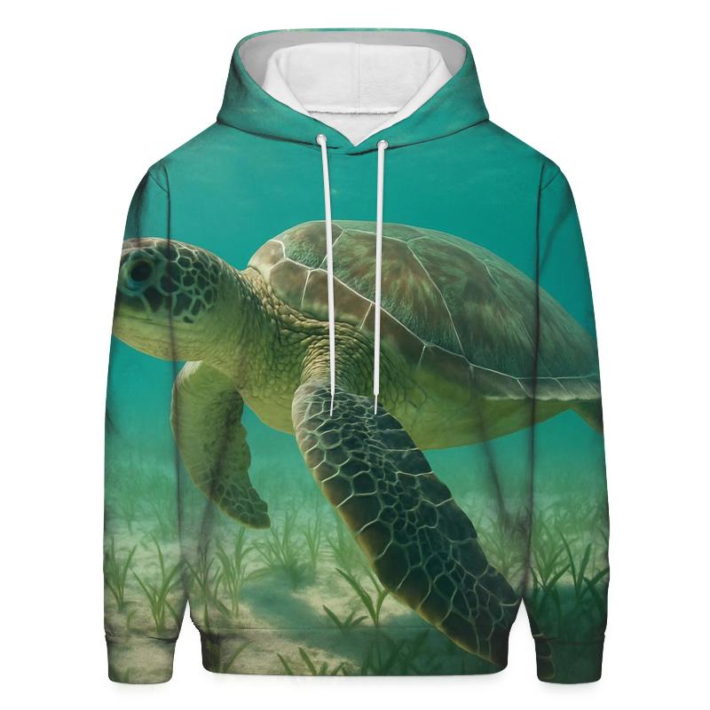 Green Sea Turtle Over Seagrass Meadow printed hoodies
