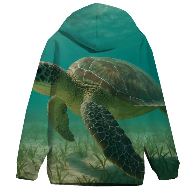 Green Sea Turtle Over Seagrass Meadow printed hoodies