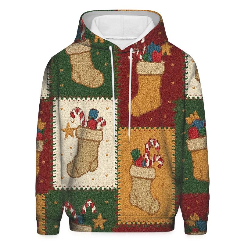 Overstuffed Stocking Patchwork Design pullover hoodies