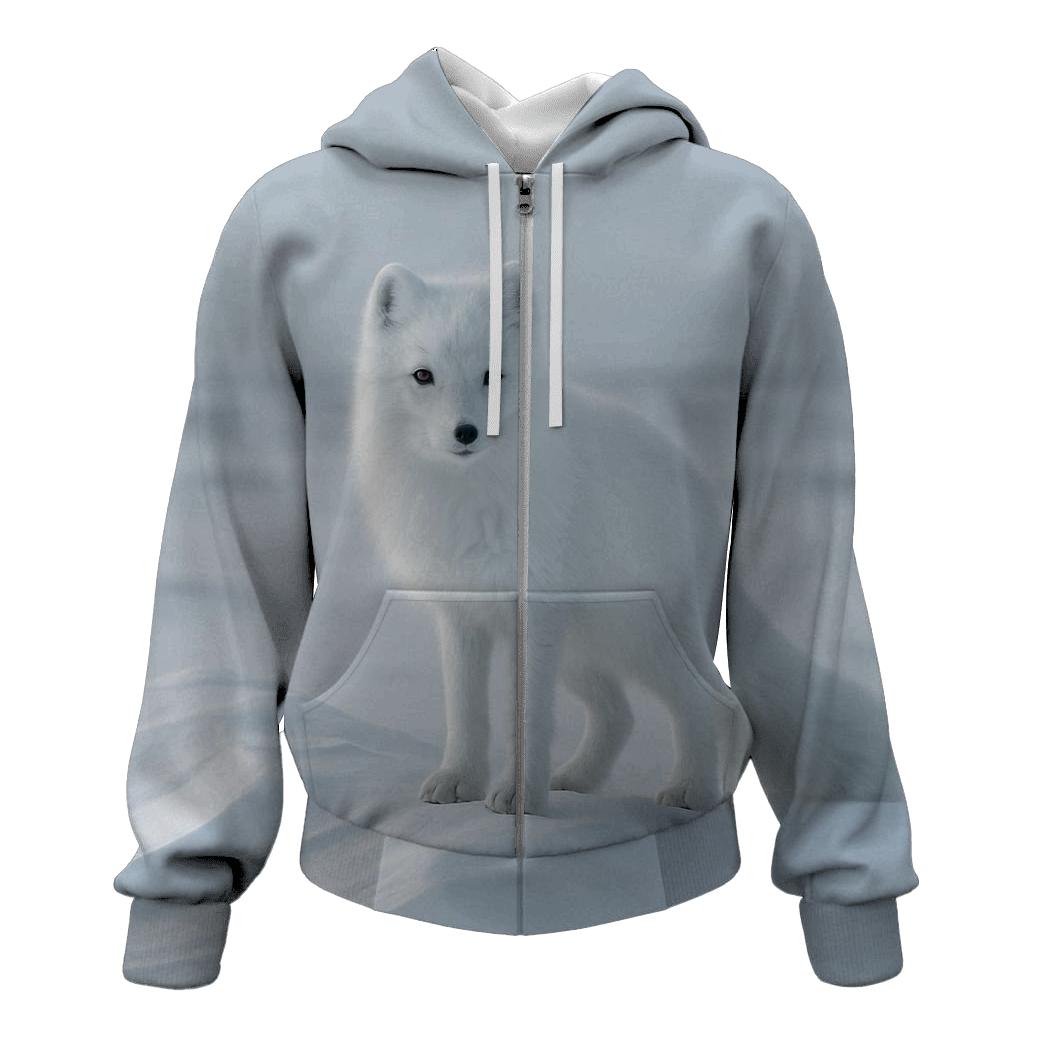 Arctic Fox On Wind Carved Snow graphic hoodies