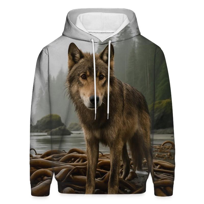 Coastal Rainforest Wolf On Kelp Shore hoodie trends