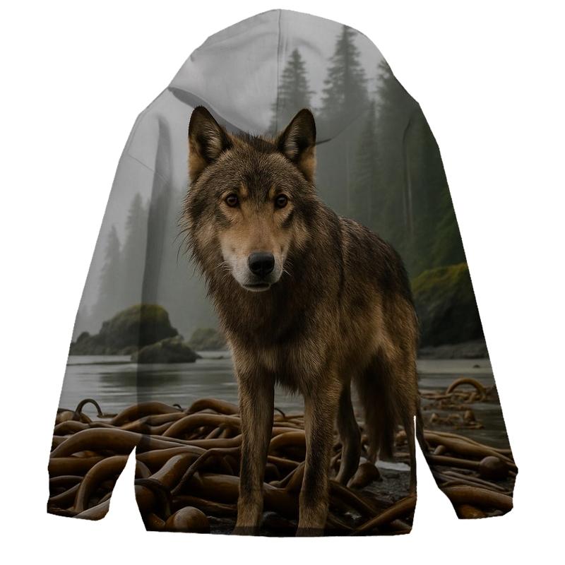 Coastal Rainforest Wolf On Kelp Shore hoodie trends