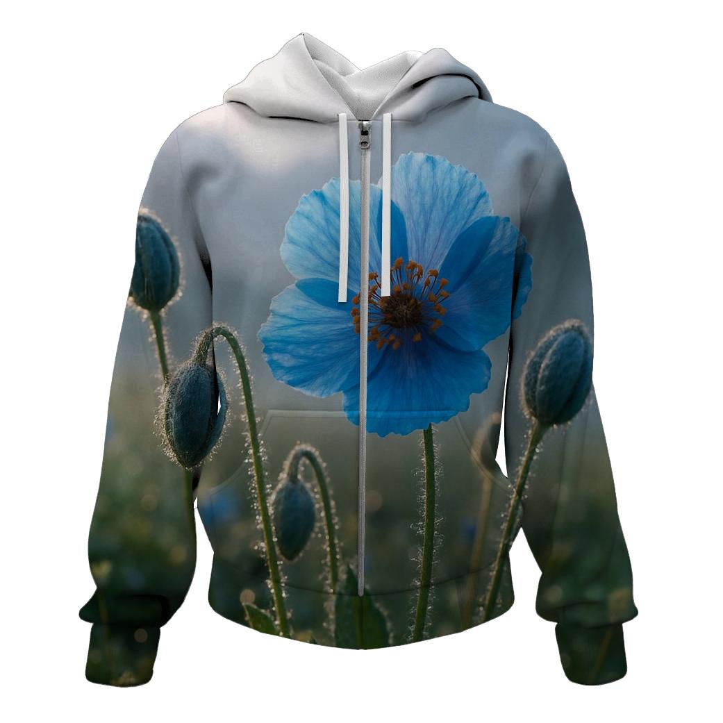 Dawn Dew On Himalayan Blue Poppies zip-up hoodies