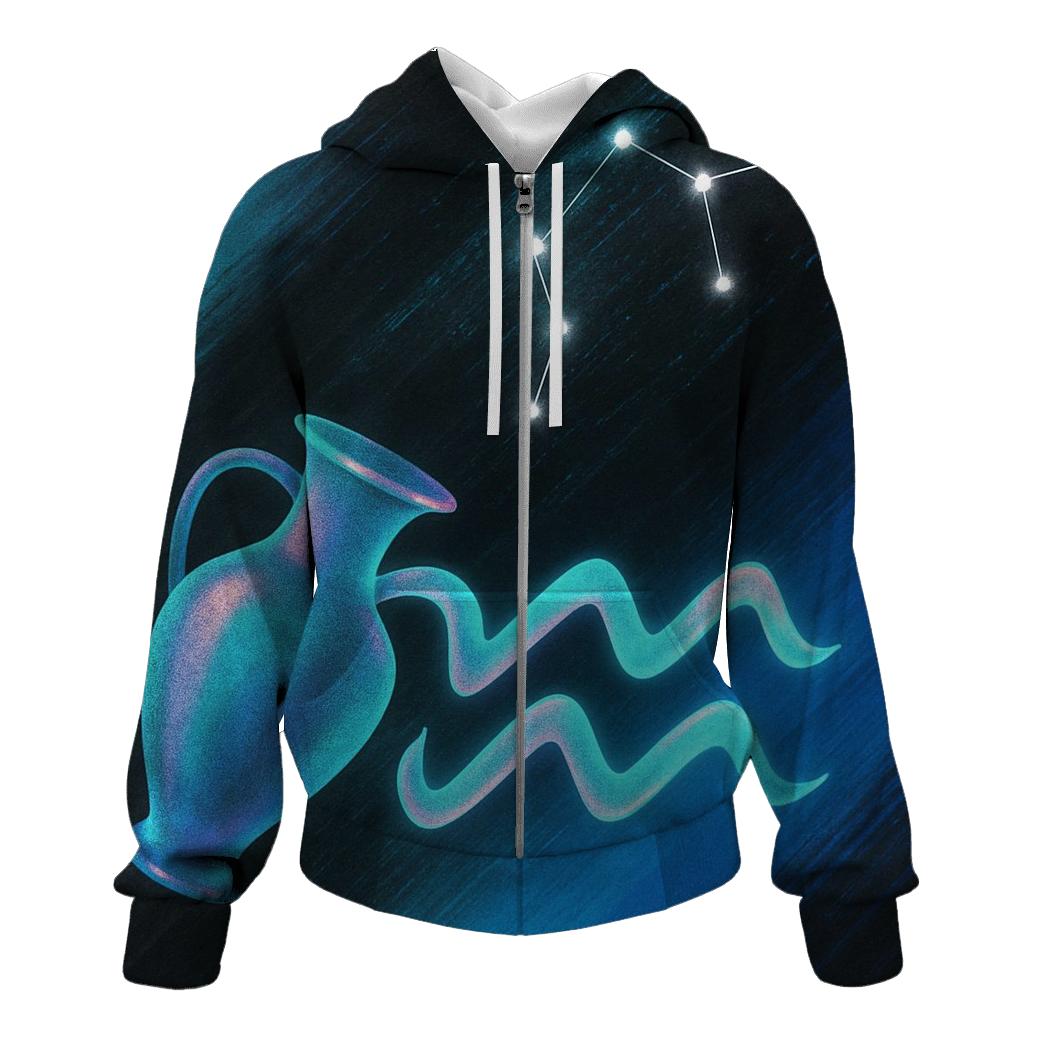 Aquarius Holographic Water Code embroidered hoodies