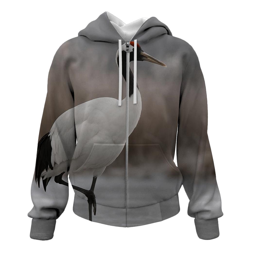 Red Crowned Crane In Winter Marsh pullover hoodies