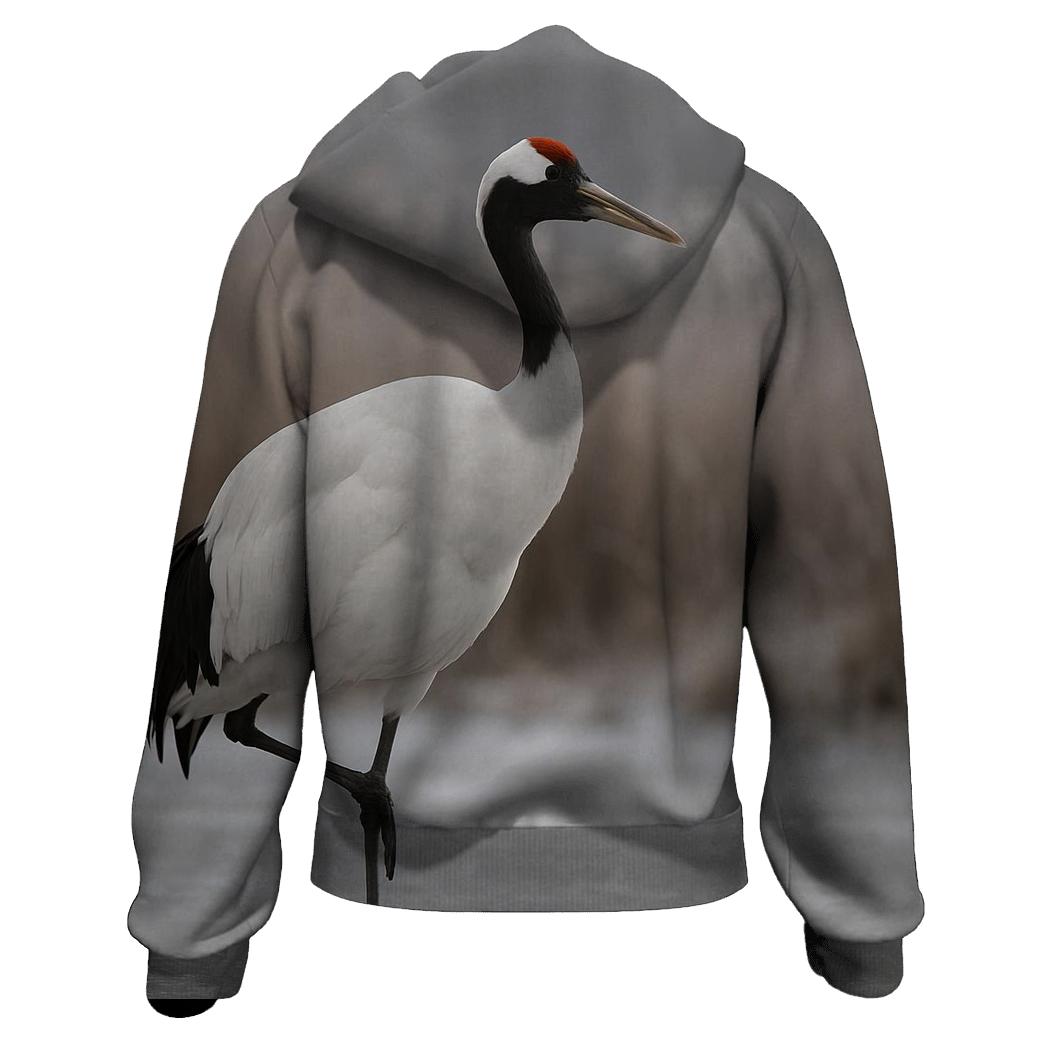 Red Crowned Crane In Winter Marsh pullover hoodies