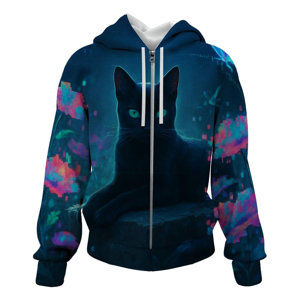Cat In The Glitch Garden printed hoodies