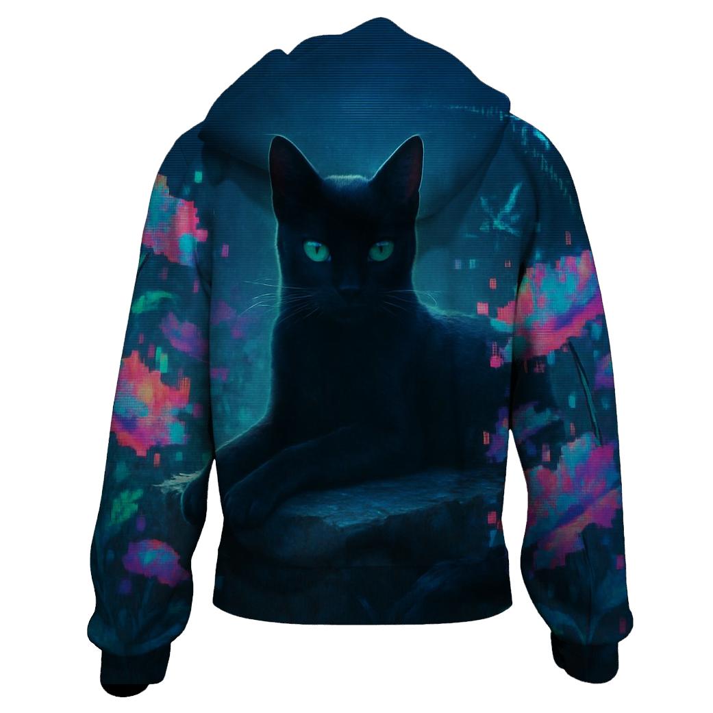Cat In The Glitch Garden printed hoodies