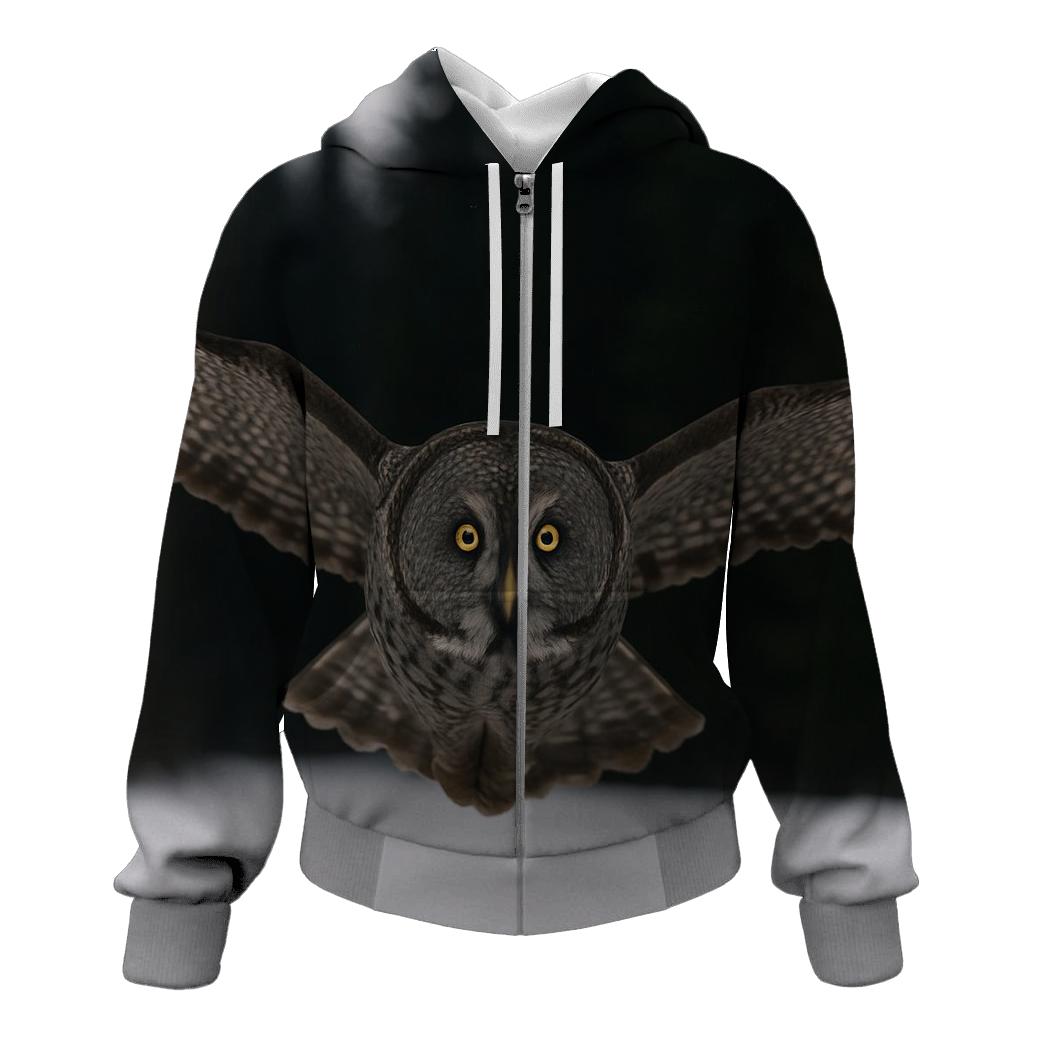 Great Gray Owl Over Snowfield hoodie styles