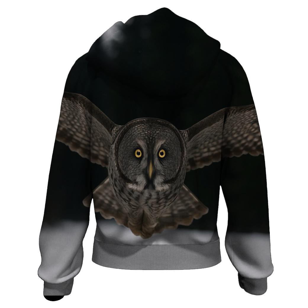 Great Gray Owl Over Snowfield hoodie styles