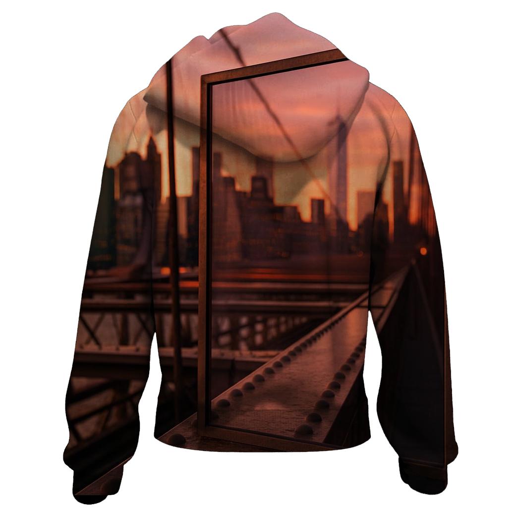 Sunset Reflections In Brooklyn Bridge Glass premium hoodies