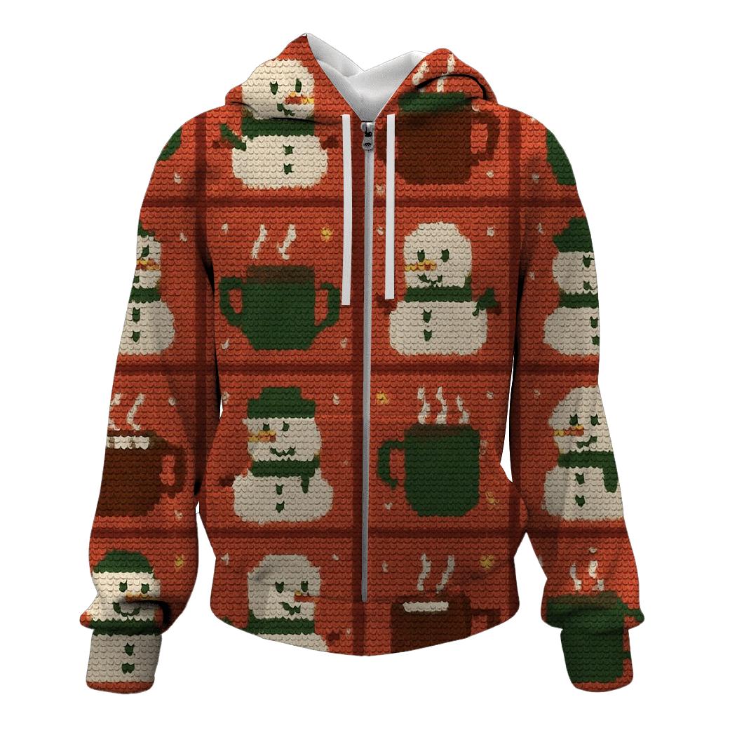 Snowman Cocoa Mug Grid Design lightweight hoodies