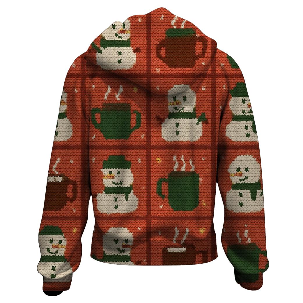 Snowman Cocoa Mug Grid Design lightweight hoodies