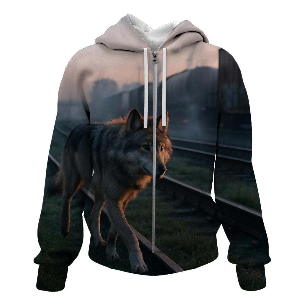 Urban Rail Yard Wolf At Dawn hoodie styles