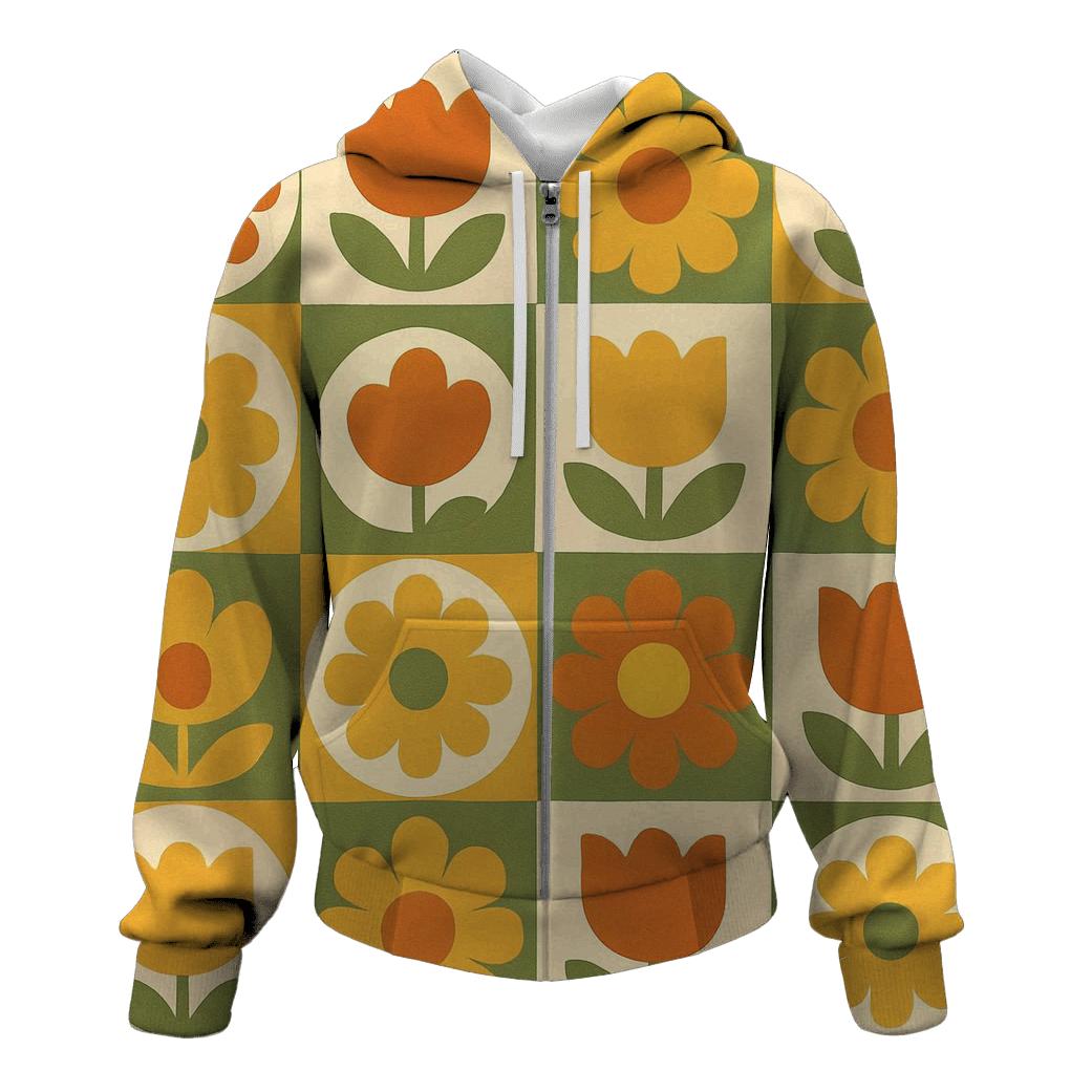 Funky Floral Wallpaper Grid embroidered hoodies