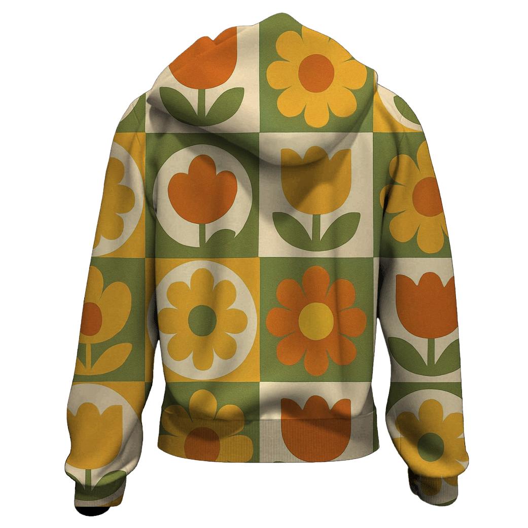Funky Floral Wallpaper Grid embroidered hoodies