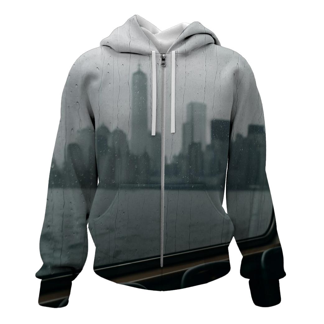 Financial District Skyline In Glass Rain Streaks lightweight hoodies