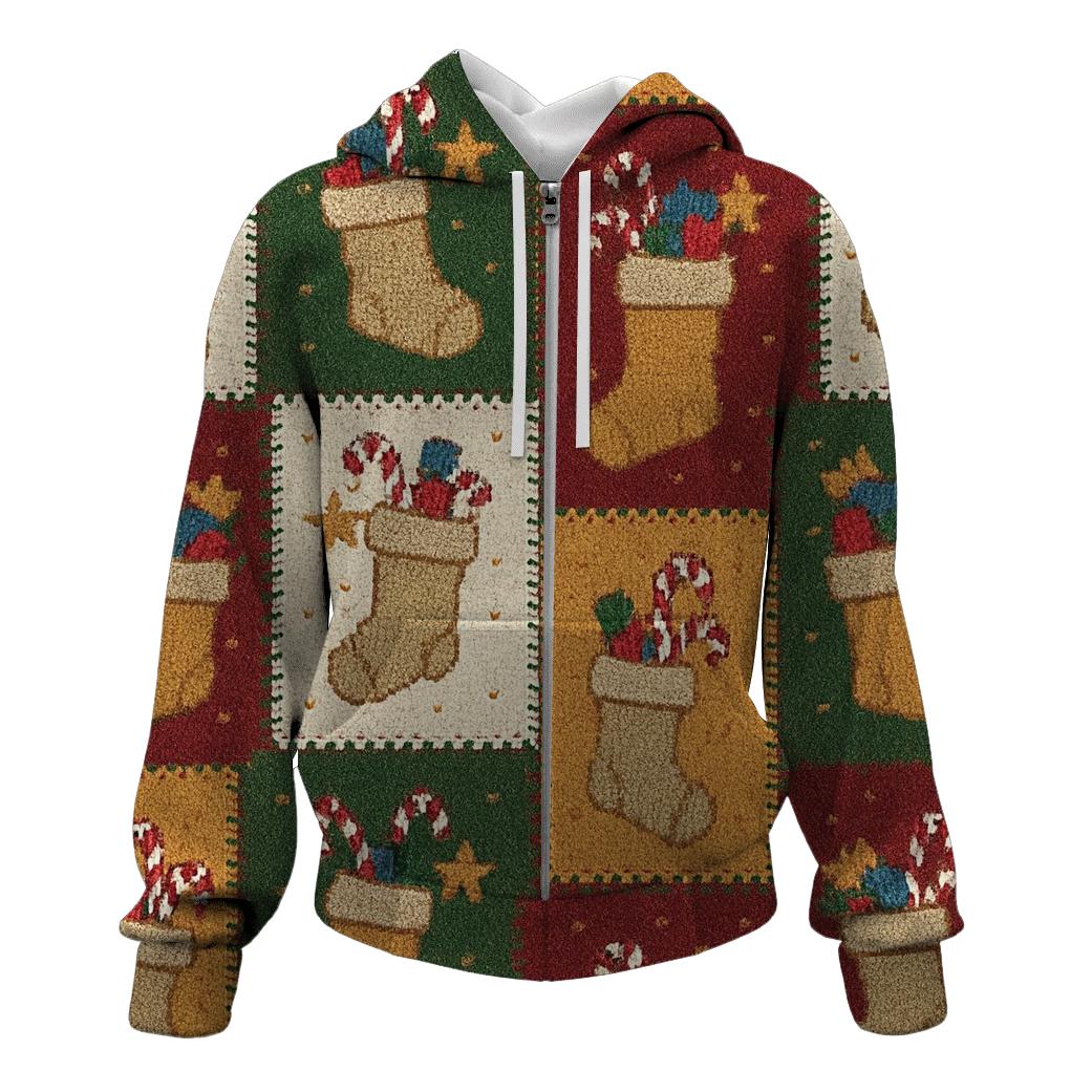 Overstuffed Stocking Patchwork Design pullover hoodies