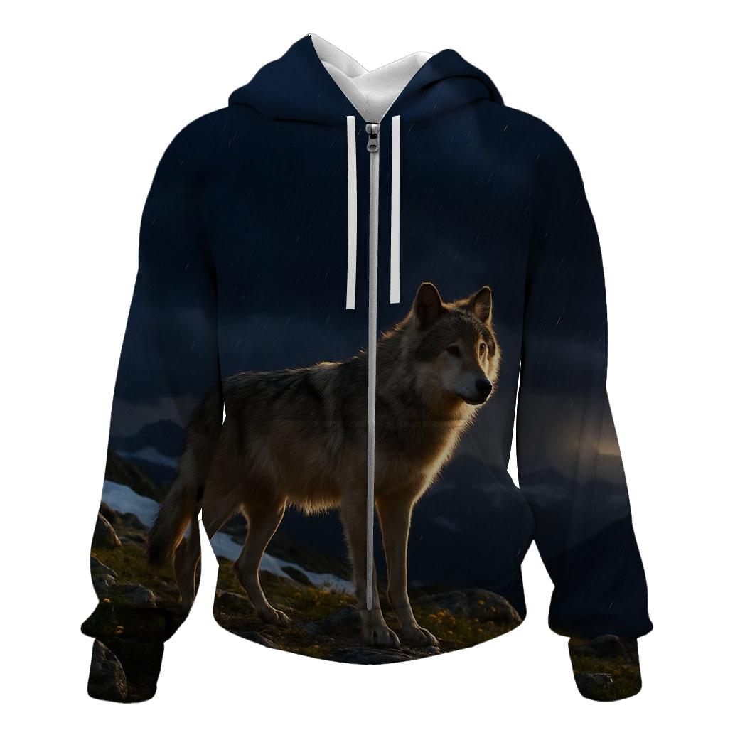 Alpine Ridge Wolf In Summer Storm heavyweight hoodies