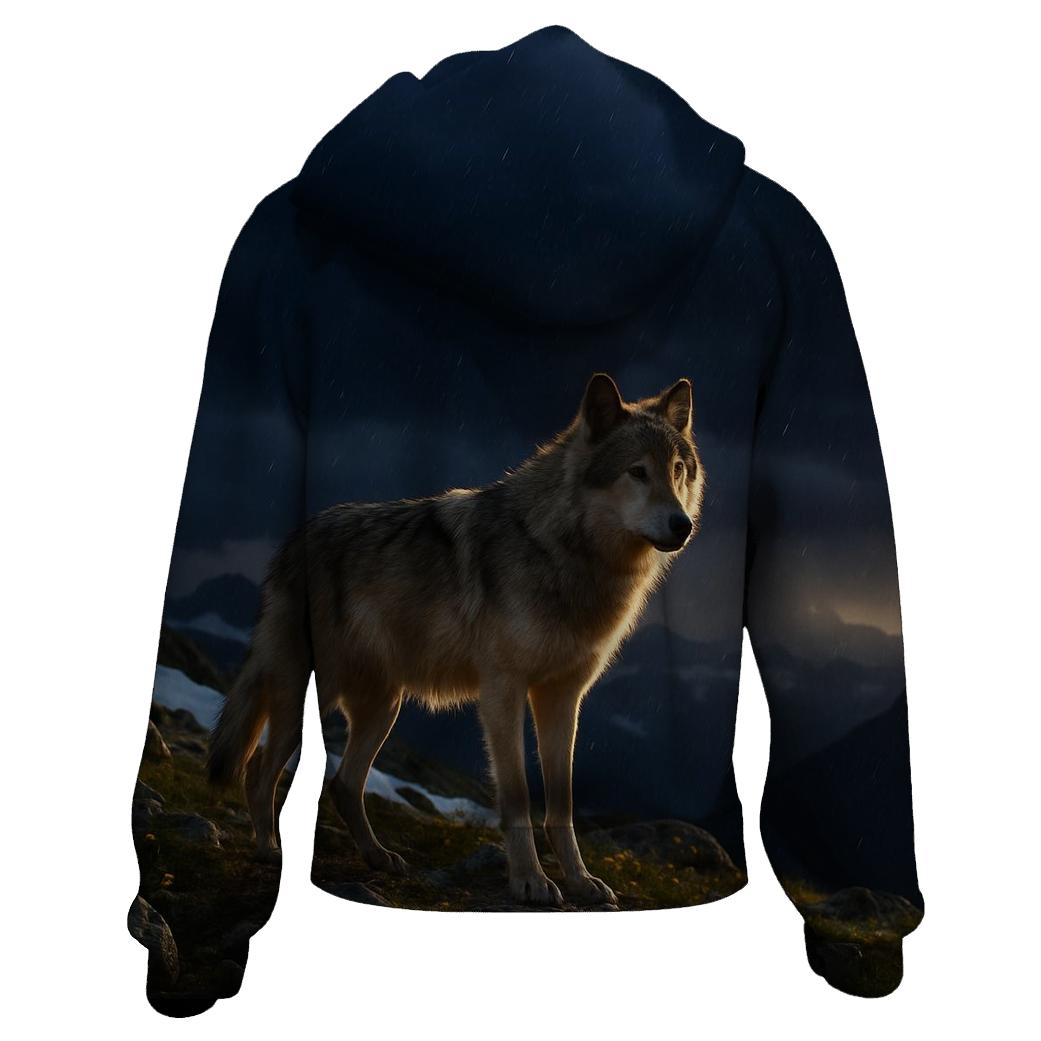 Alpine Ridge Wolf In Summer Storm heavyweight hoodies
