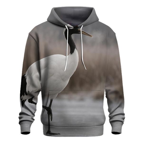 Red Crowned Crane In Winter Marsh zip-up hoodies