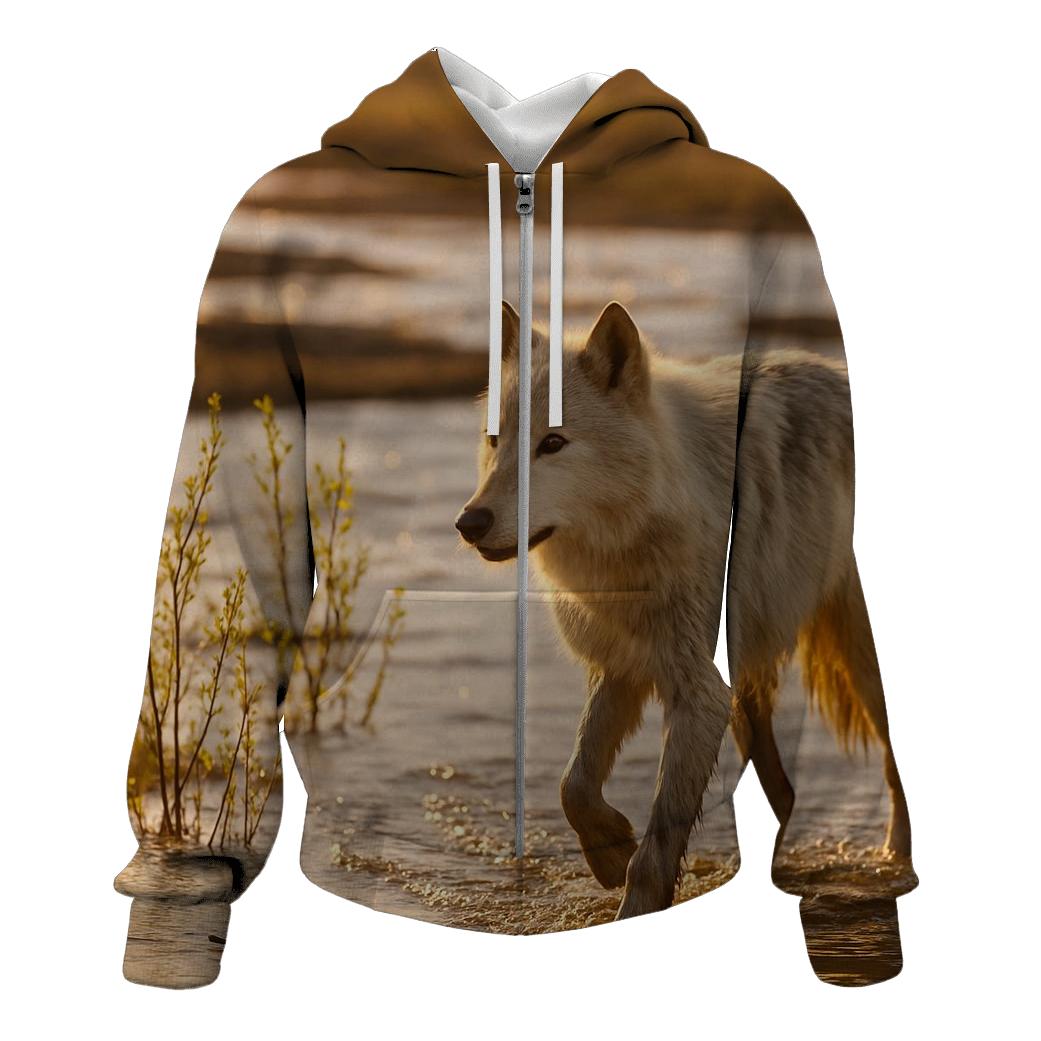 Floodplain Wolf Among Spring Willows custom hoodies