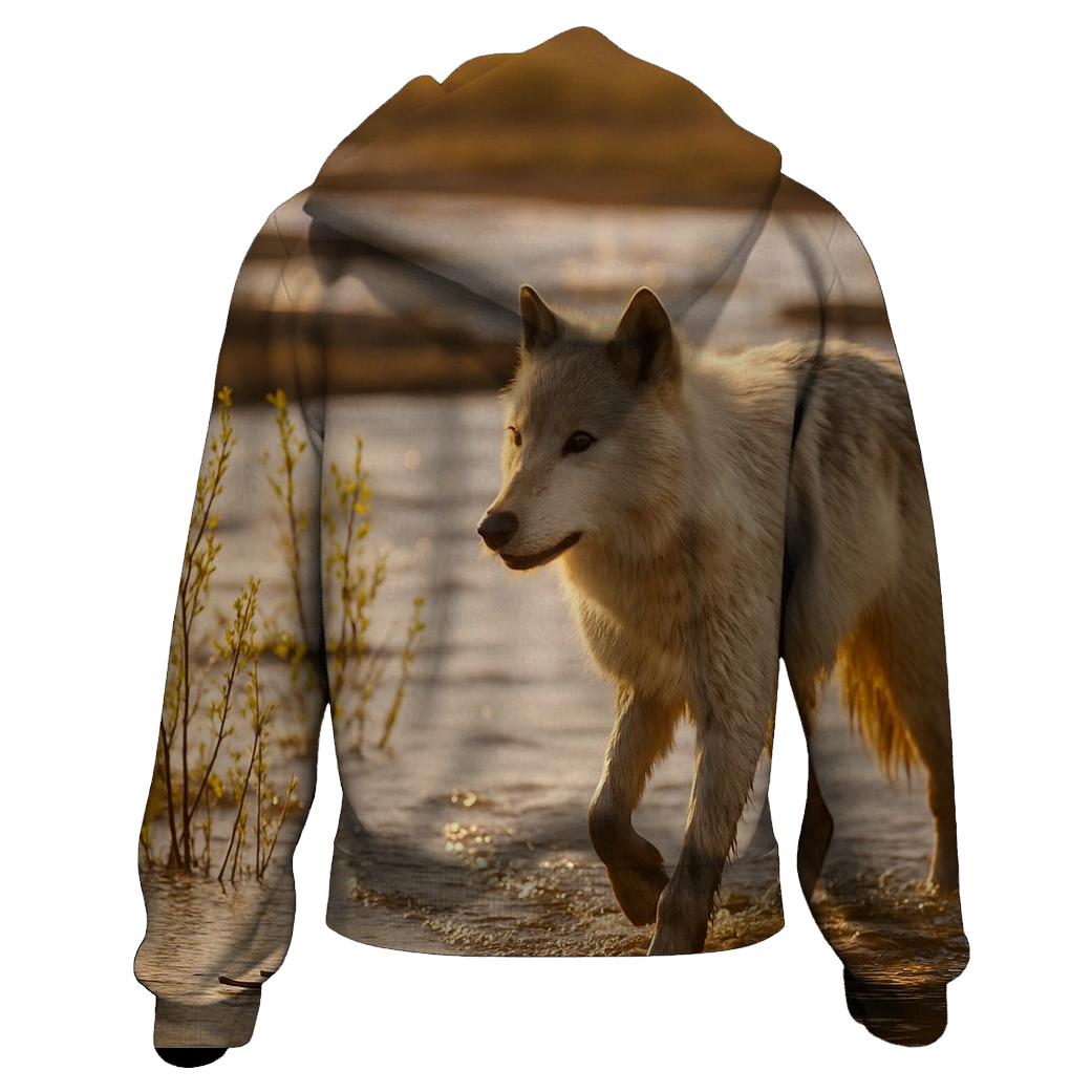 Floodplain Wolf Among Spring Willows custom hoodies