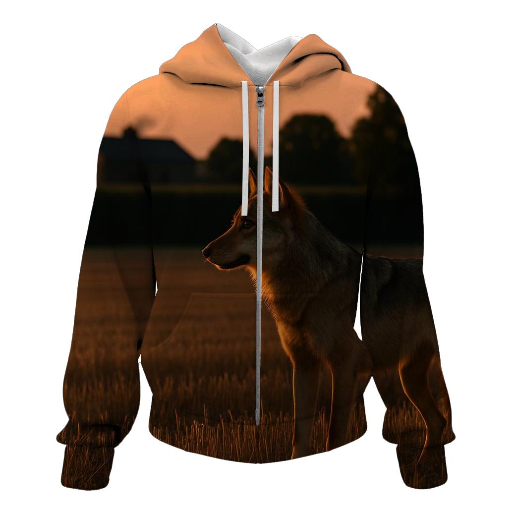 Farmland Edge Wolf At Harvest Field hoodie styles