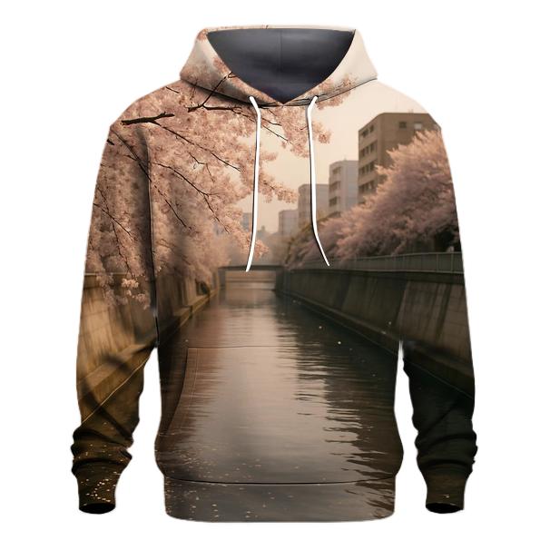Cherry Blossoms Over Urban River Walk heavyweight hoodies