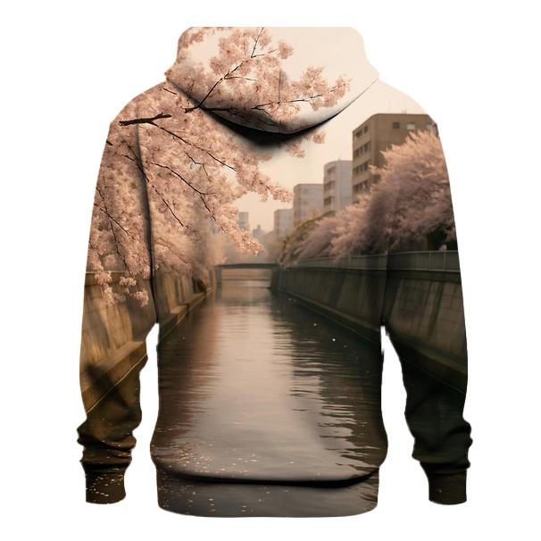 Cherry Blossoms Over Urban River Walk heavyweight hoodies