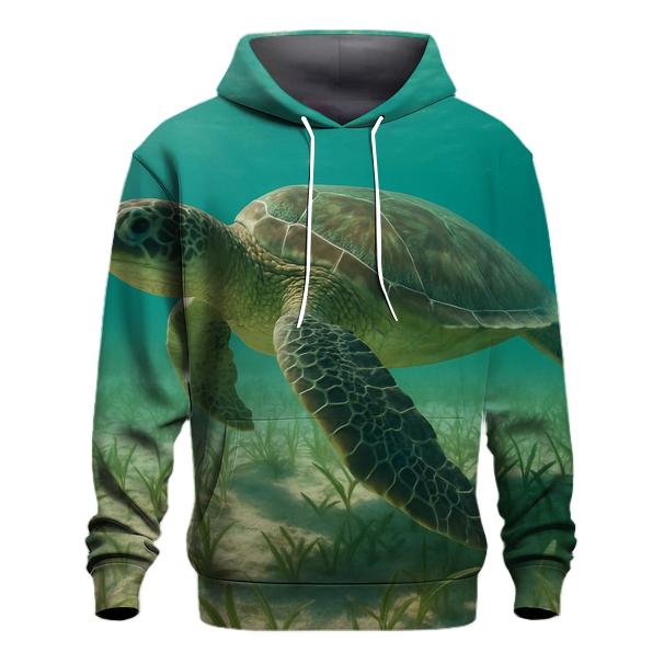 Green Sea Turtle Over Seagrass Meadow designer hoodies