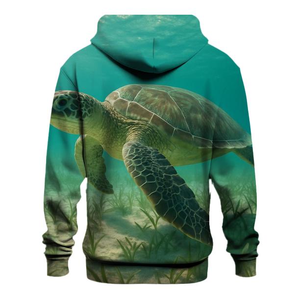 Green Sea Turtle Over Seagrass Meadow designer hoodies