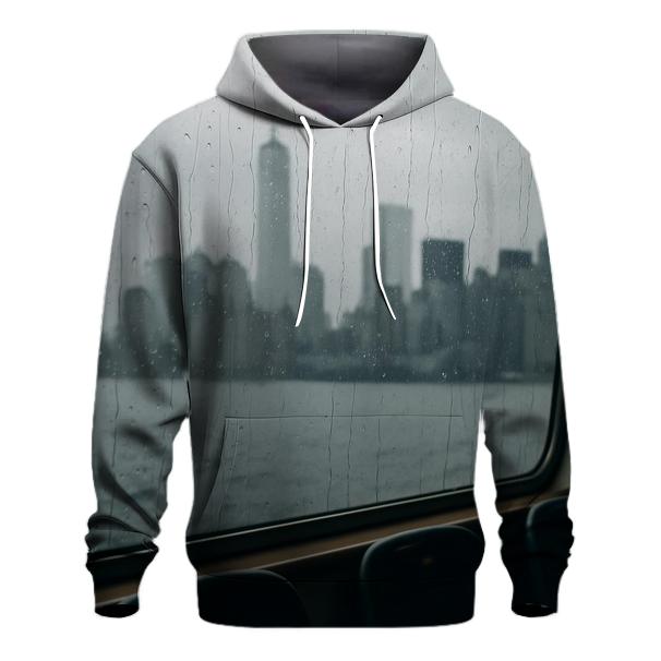 Financial District Skyline In Glass Rain Streaks custom hoodies