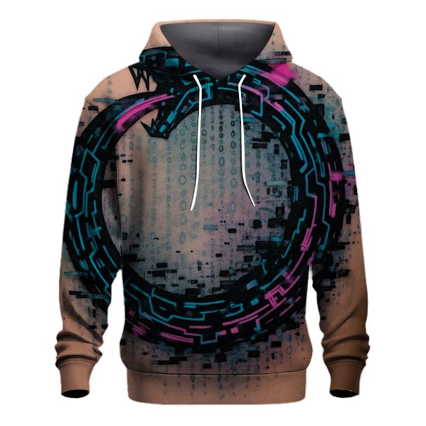 Digital Glitch Ouroboros Circuit pullover hoodies