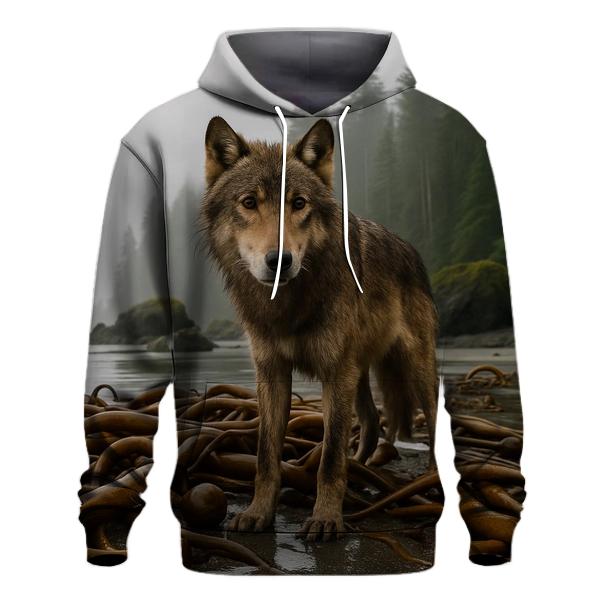 Coastal Rainforest Wolf On Kelp Shore hoodie designs
