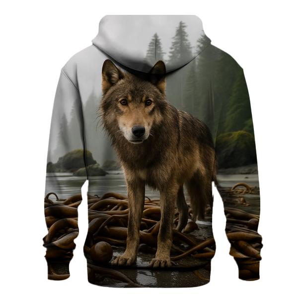 Coastal Rainforest Wolf On Kelp Shore hoodie designs