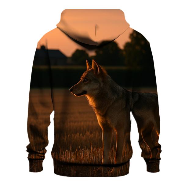 Farmland Edge Wolf At Harvest Field designer hoodies