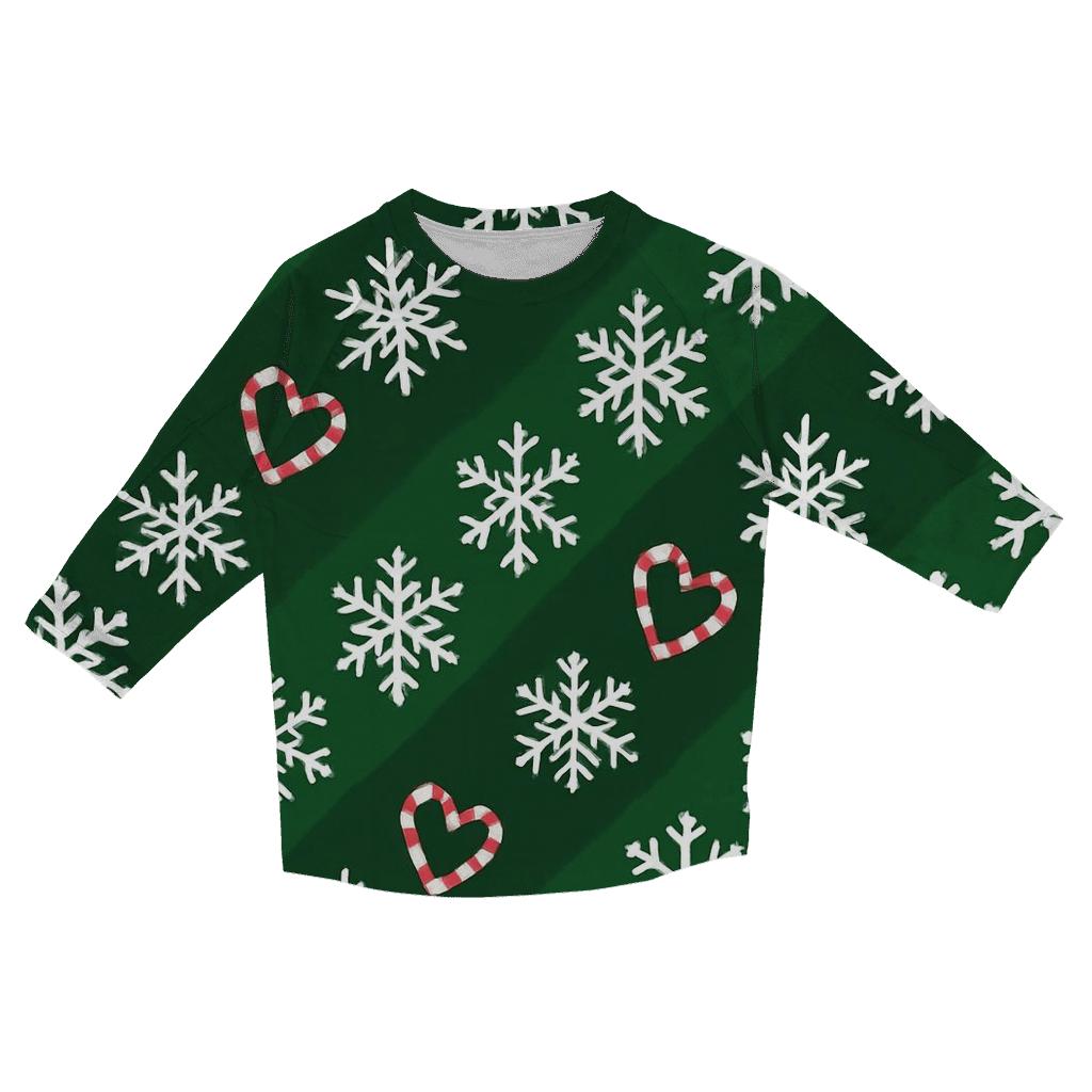 Candy Cane Snowflake Diagonal On Forest Green fashion 3/4 sleeve shirts
