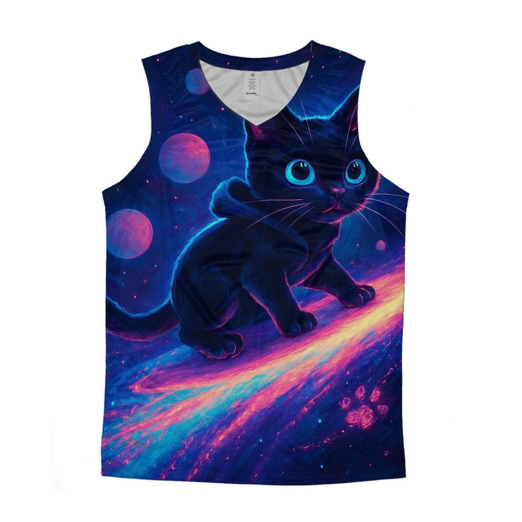 Comet Surfing Space Kitten casual summer tank tops